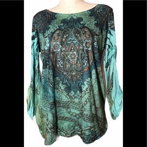 ONLY NINE Paisley floral chin link pattern ruched XL